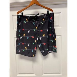 O’Neill Black Christmas Lights Swim Trunks sz 38 EUC